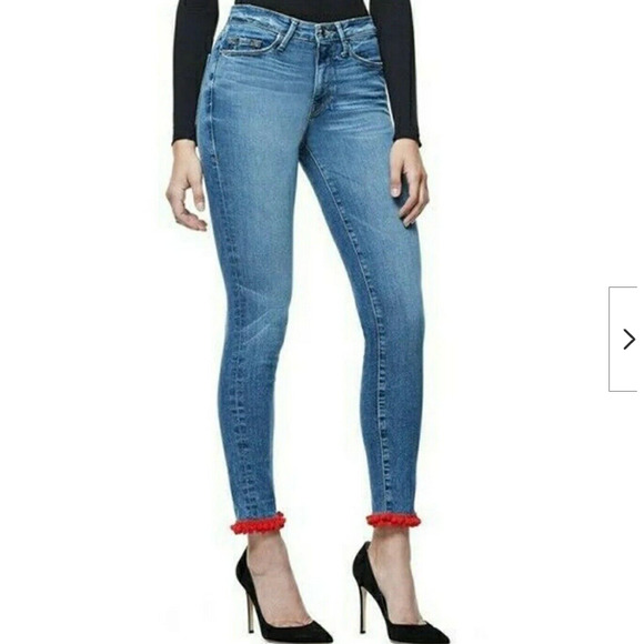 NWT Good American Good Legs High Waist Skinny Power Stretch Pom Pom sz 24